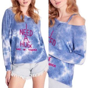 Wildfox I Need a Huge Glass Of Tequila Blue Tie Dye Pullover Sweatshirt